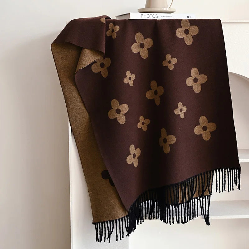 Brand Long tassel flower design luxury Bohemia Imitation Pashmina Thickened 2024 autumn and winter new scarf shawl