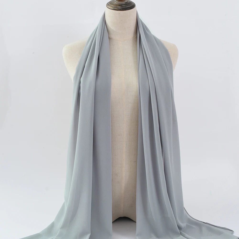 Fashion Pearl Chiffon Hijab Shawls Of Muslim Women Solid Color Head Wraps Scarf For Ladies