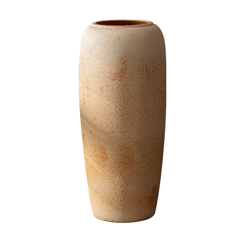 Floor Vase Jingdezhen Ceramic Large Vase Retro Nostalgic Handcrafted Rough Pottery Jar Living Room Vase Decoration