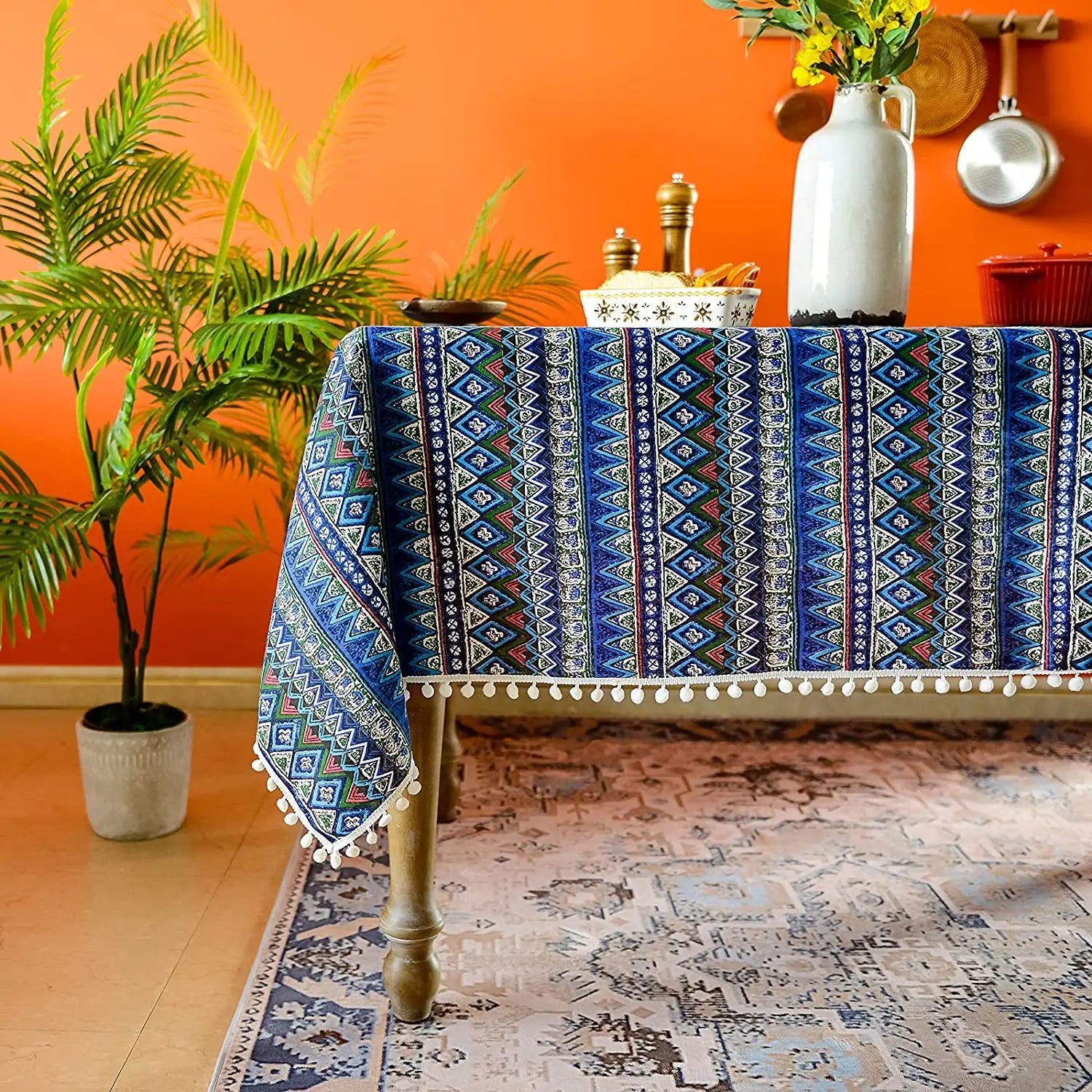 European American cotton linen table cloth minority style Bohemia Southeast Asia party anti-slip wear-resistant linen tablecloth