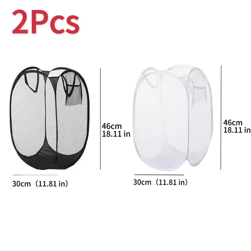 Portable Mesh Pop Up Laundry Hamper Wide Opening Breathable Collapsible Space-Saving Laundry Basket Dorm Travel Bathroom Items