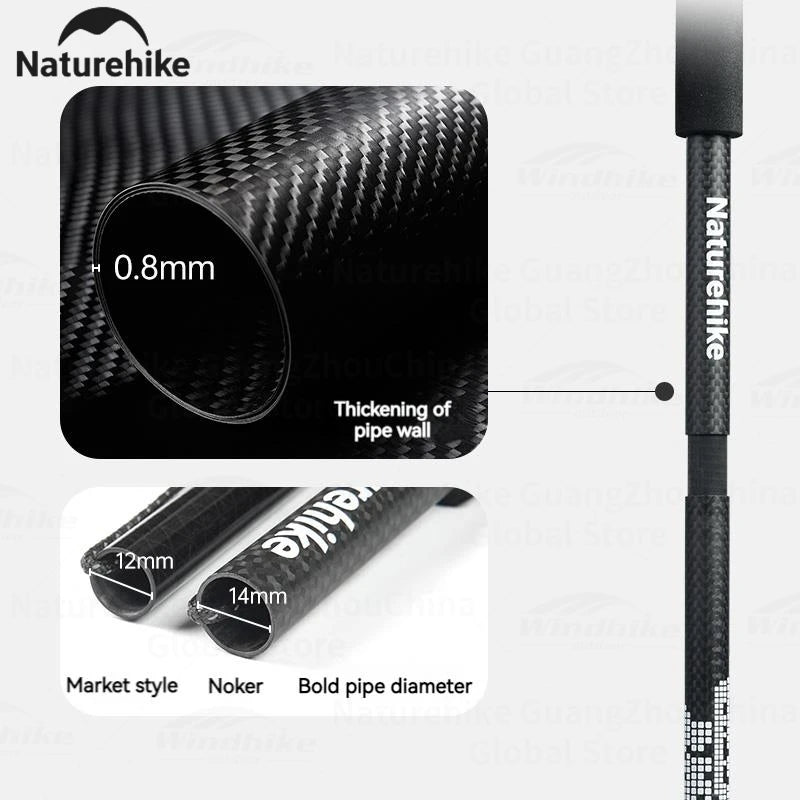 Naturehike Folding Trekking Pole 3K Carbon Fiber Ultralight Collapsible Cane Portable Walking Staff for Outdoor Hiking Sticks