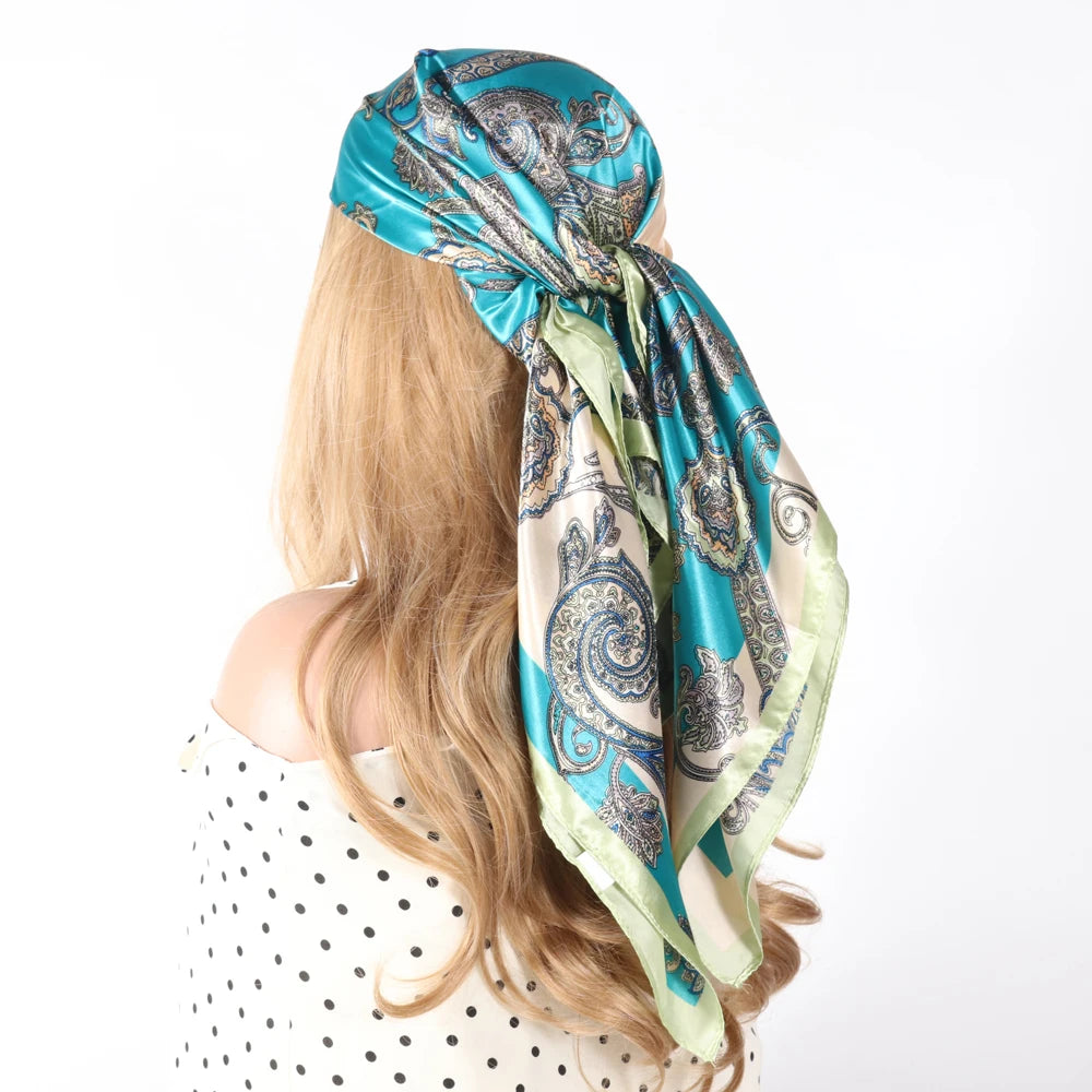 Silk Head Scarf Women Luxury Fashion Hair Scarve Summer Foulard Femme Satin Shawl Kerchief 90cm Square Headscarf Bandana Cheveux