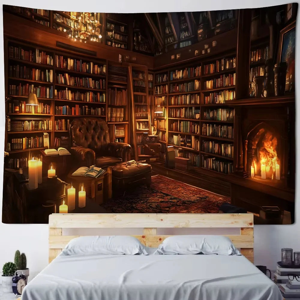 Magic Bookshelf Tapestry Library Living Room Wall Hanging Decoration Items Aesthetic Dorm Home Decor Wall Art Background Cloth