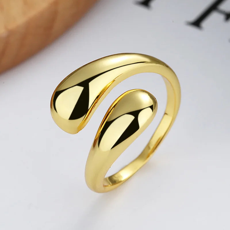 Stainless Steel Minimalist Rings For Women Trend Gold Color Smooth Double Ball Beads Open Rings Aesthetic Jewelry Couple Gifts