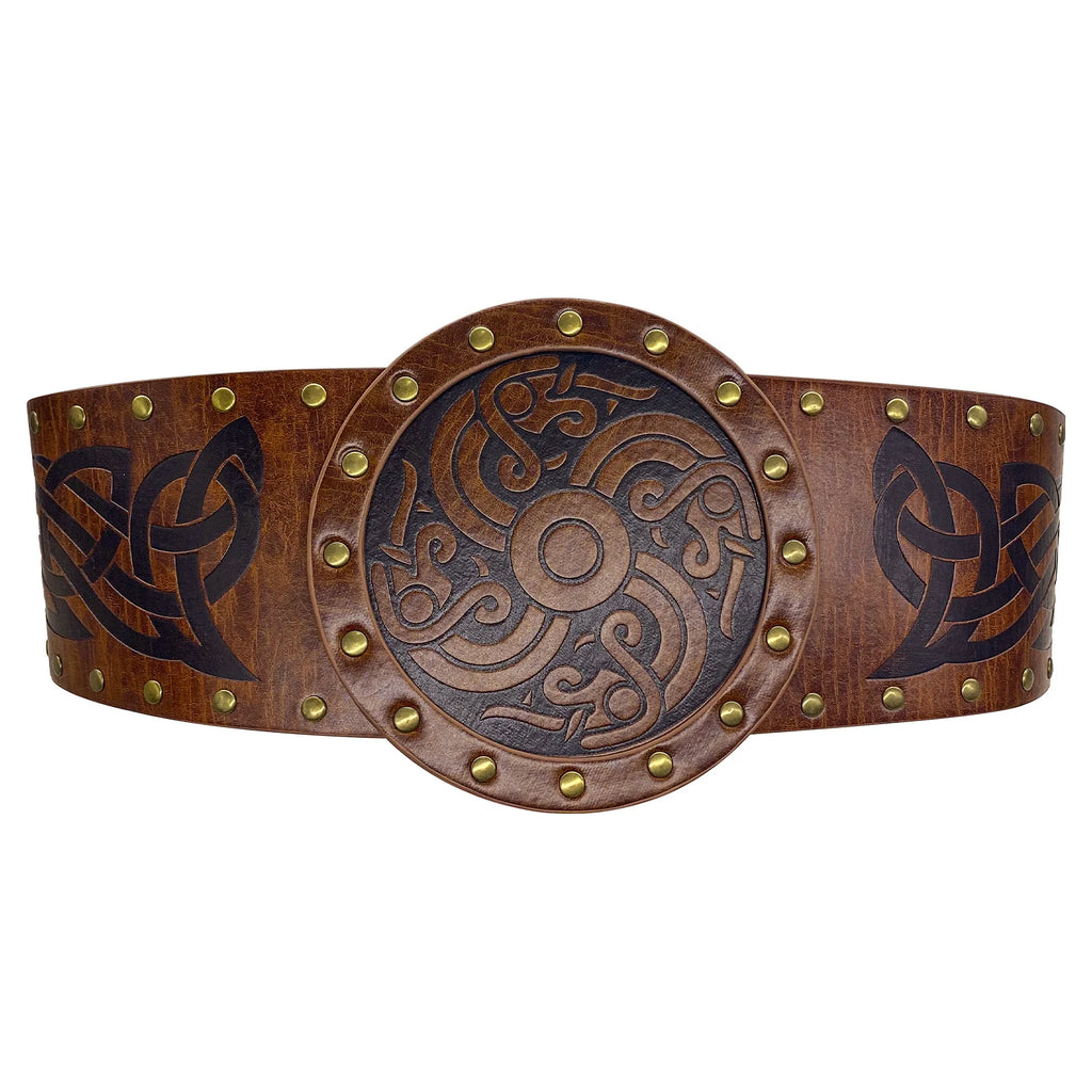 Viking style Wide embossed PU leather belt with Medieval Nordic Renaissance Knight Armor Waist Belt Accessory Halloween Party