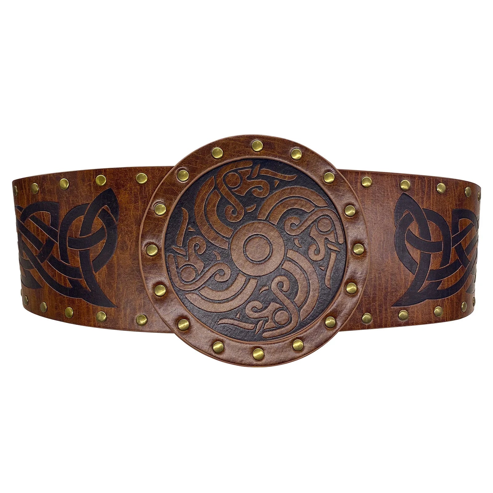 Viking style Wide embossed PU leather belt with Medieval Nordic Renaissance Knight Armor Waist Belt Accessory Halloween Party