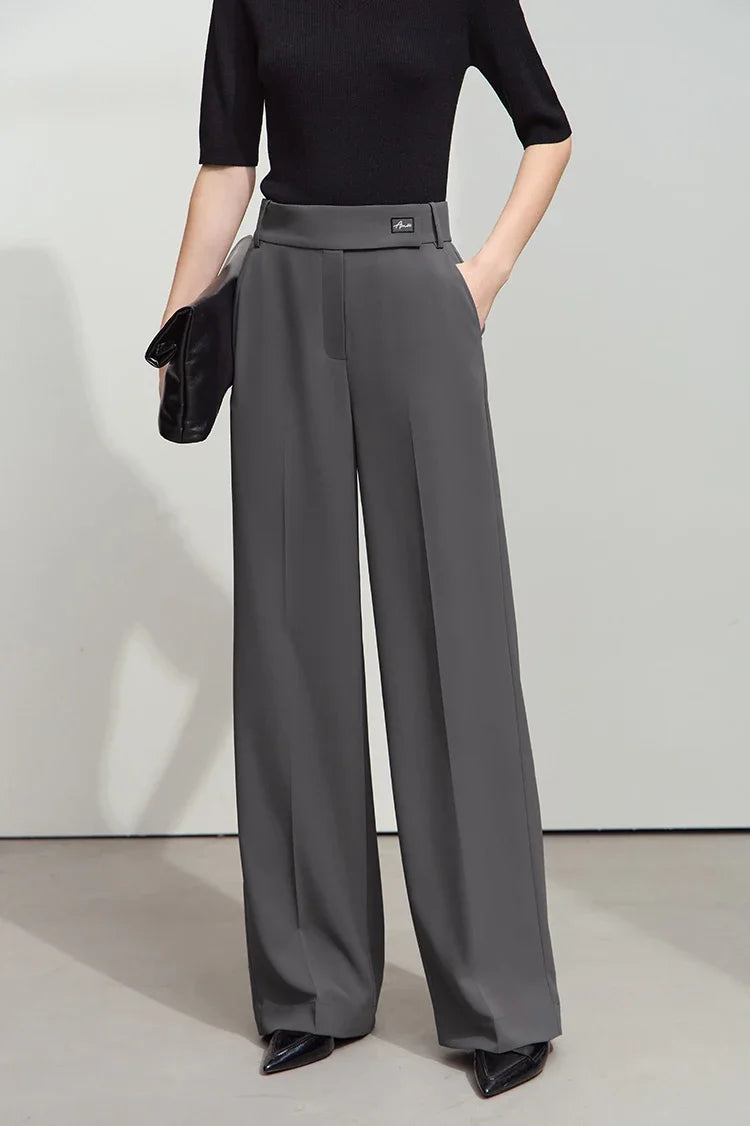 Amii Minimalist Contrast Color Letter Embroidered Wide-leg Pants 2025 Women's Spring New Casual Loose Commuter Trousers 12541049