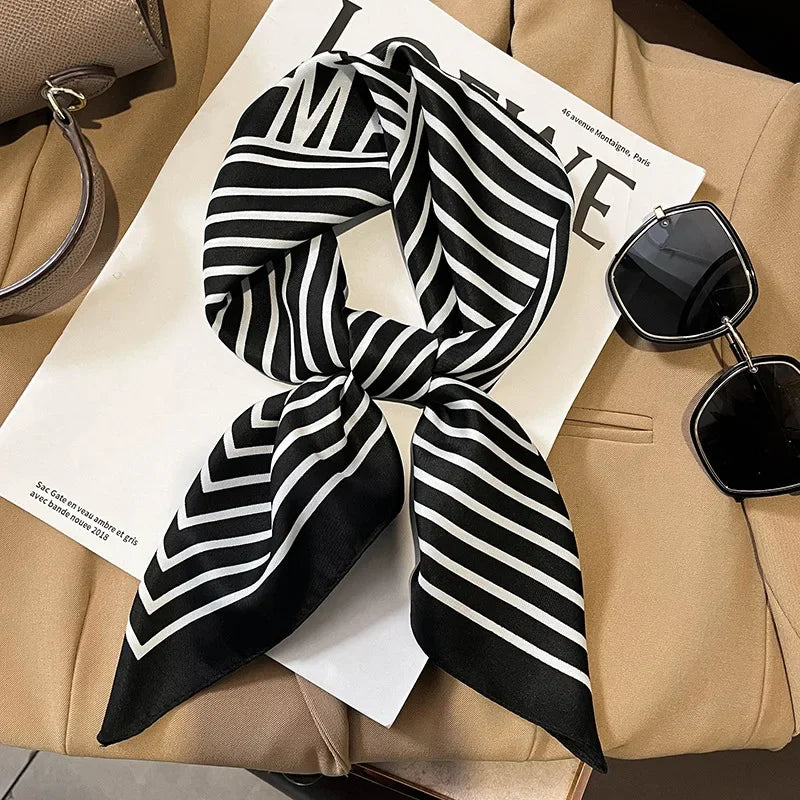 Luxury Brand Silk Square Plaid Scarf Women Satin Neck Hair Tie Band Soft work neckerchife 2024 NEW Hijab Head Female Foulard