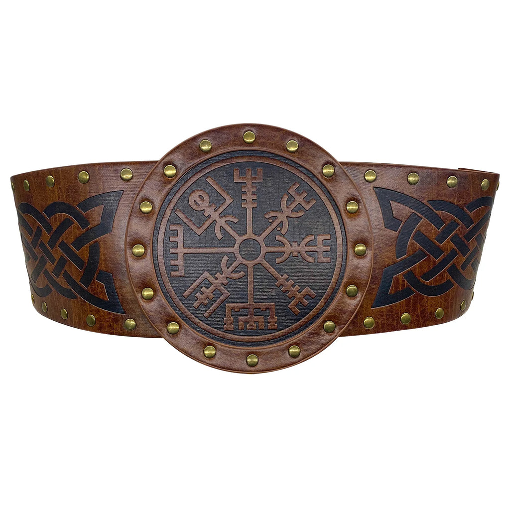 Viking style Wide embossed PU leather belt with Medieval Nordic Renaissance Knight Armor Waist Belt Accessory Halloween Party