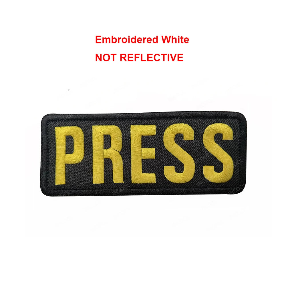 PRESS MEDIA INSTRUCTOR Doctor Nurse First Aid Staff IR Infrared Reflective Glow In Dark Patches Appliqued Embroidered Badges