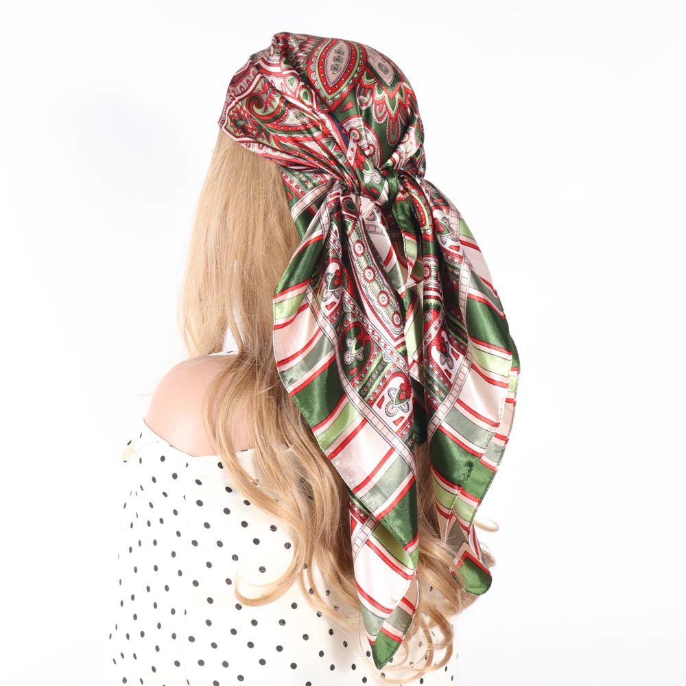 Silk Head Scarf Women Luxury Fashion Hair Scarve Summer Foulard Femme Satin Shawl Kerchief 90cm Square Headscarf Bandana Cheveux
