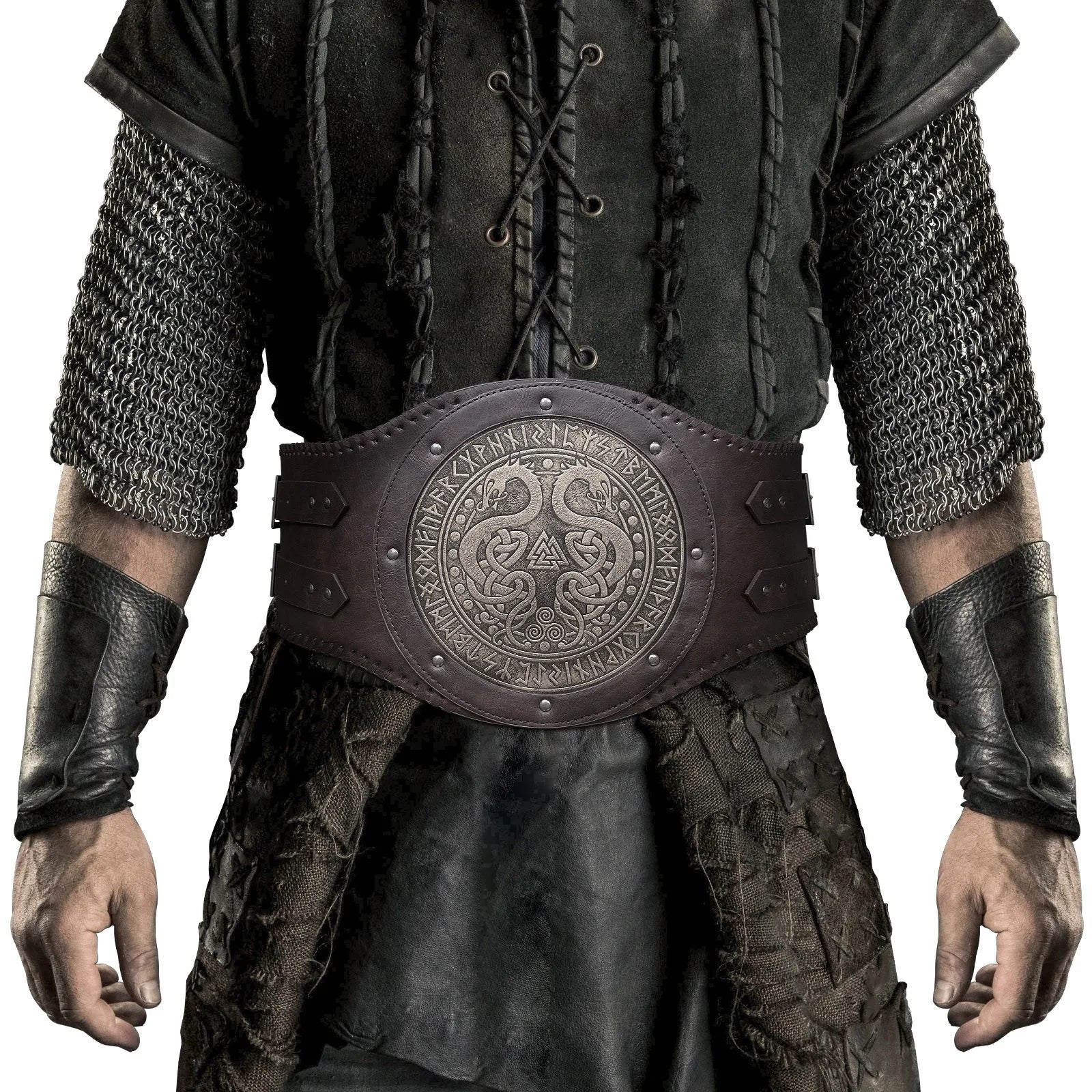 Viking style wide embossed PU leather belt with medieval Nordic style Renaissance knight armor waist belt accessory suitable f