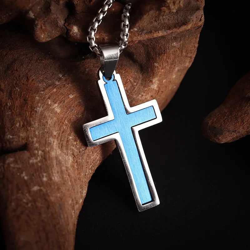 Stainless Steel Classic Geometric Polygonal Black Square Natural Stone Necklace Pendant for Men Fashion Casual Punk Jewelry Gift