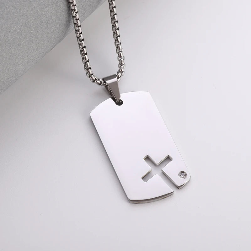 Stainless Steel Classic Geometric Polygonal Black Square Natural Stone Necklace Pendant for Men Fashion Casual Punk Jewelry Gift