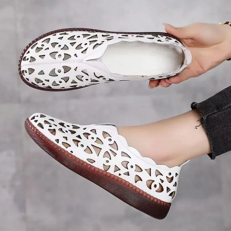 Women's Fashion Flat Sandals Spring New Round Head Deep Hollow Soft Sole Anti-slip Wear-resistant Low-top Shoes