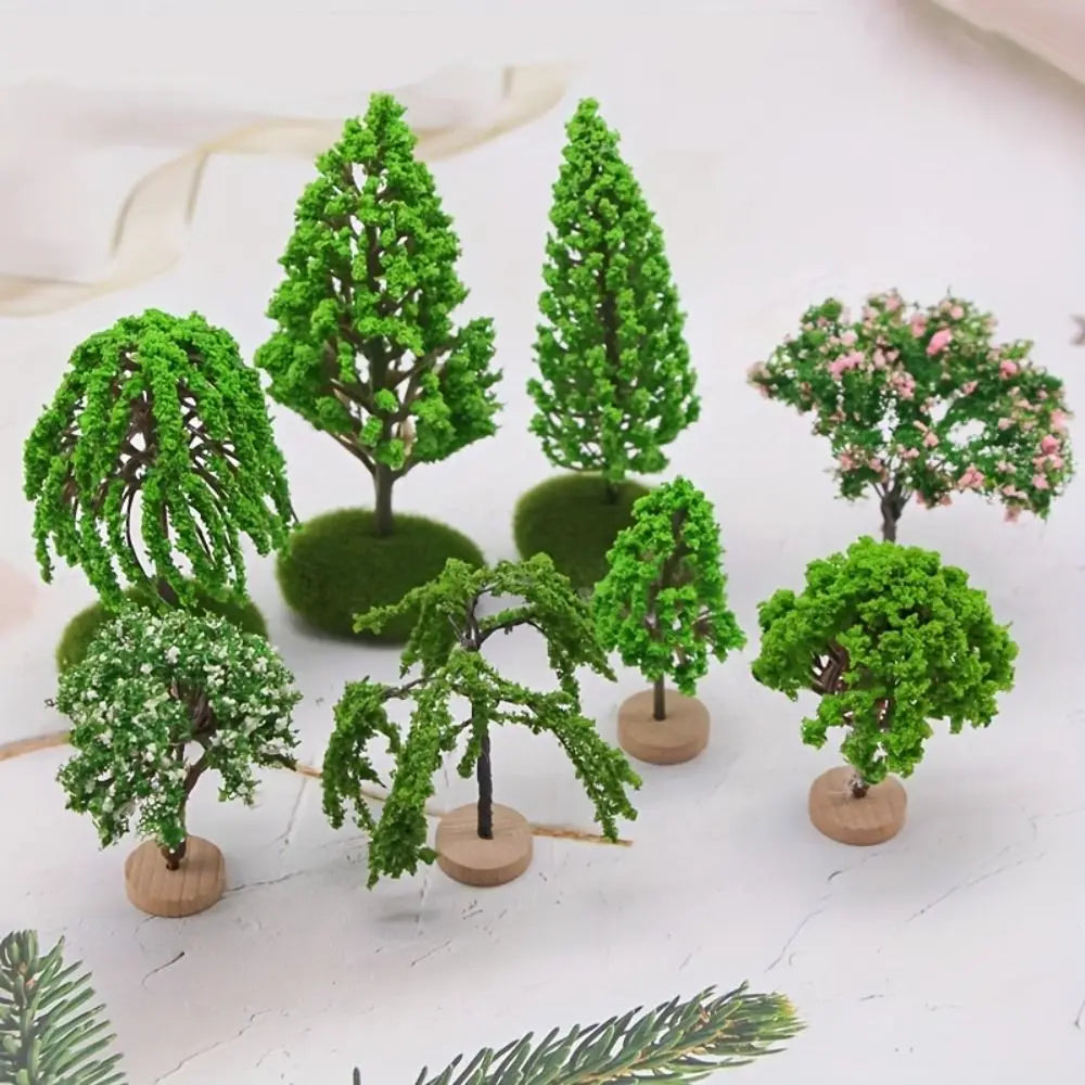 Plastic Model Trees Artificial Moss Rocks/Wooden Base Natural Green Dollhouse Mini Tree Simulation Bonsai Figurine