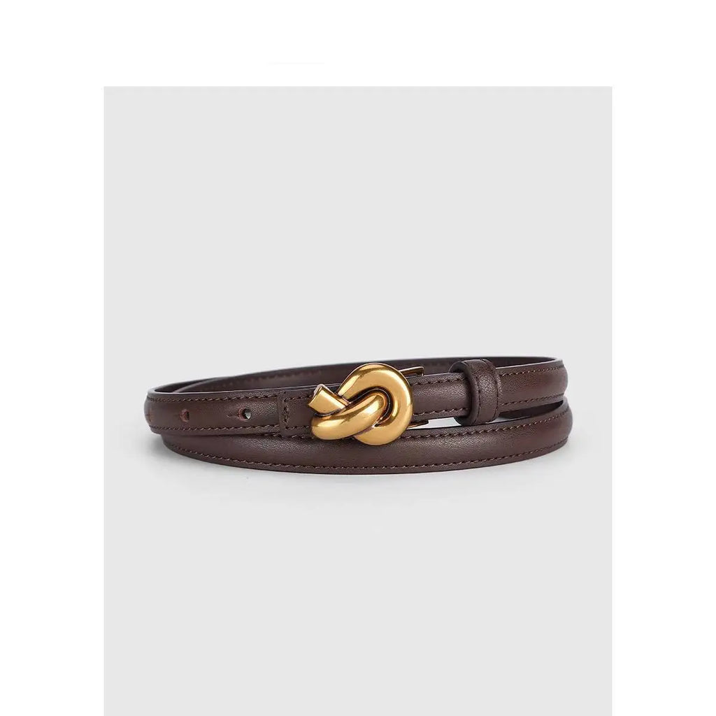 Real leather knot belt for women, fashionable belt with buckle, dress and jeans belt