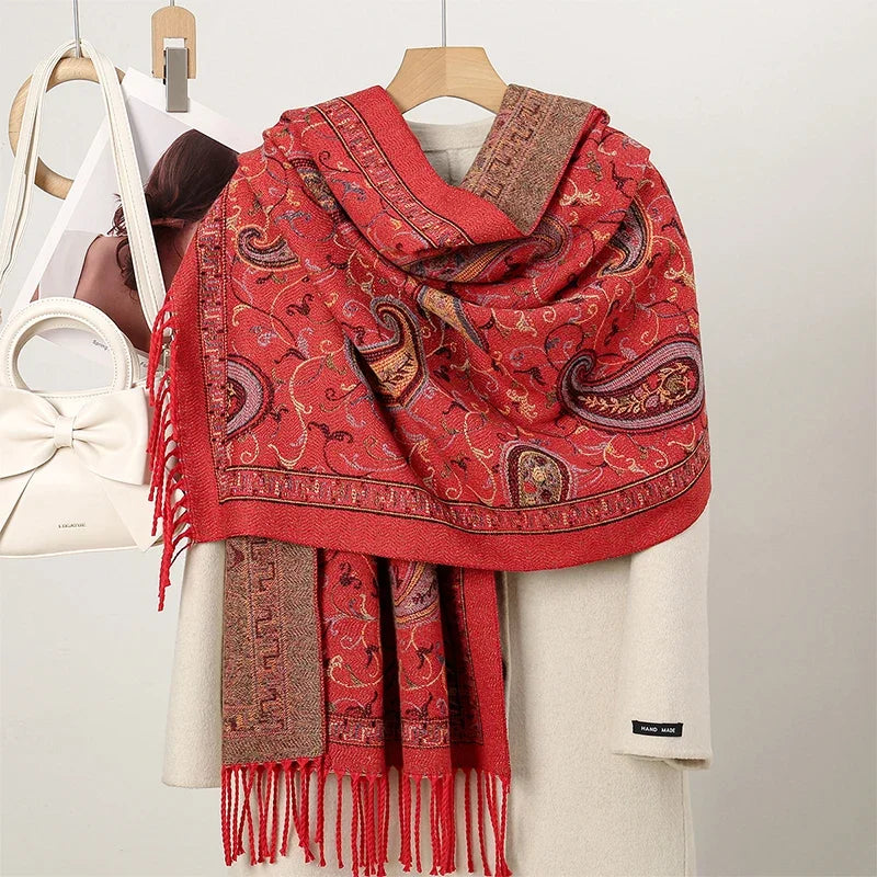 New Shawl Warm Winter Scarf Hijab Women Print Paisley Cashmere Pashmina Thick Wrap Head Neck Foulard Luxury 2024 Blanket Echarpe