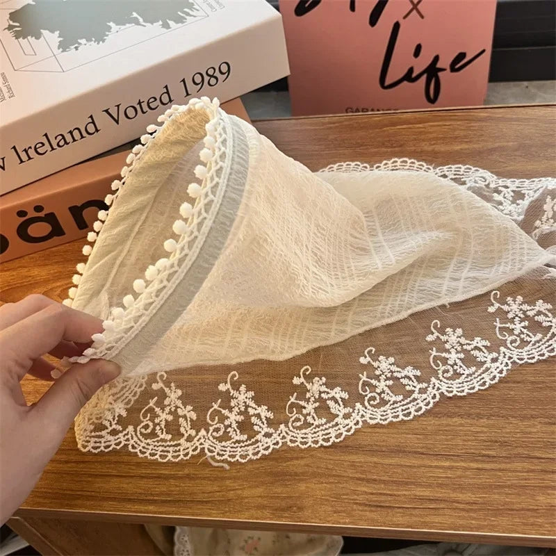 Red Woven Plaid Lace Hair Scarf Wraps Women Retro Triangle Headscarf Hat Travel Photo Headband Girl Hair Accessories