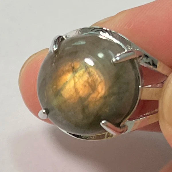 Ring Natural Stone Round Bead Blue Labradorite Adjustable Finger