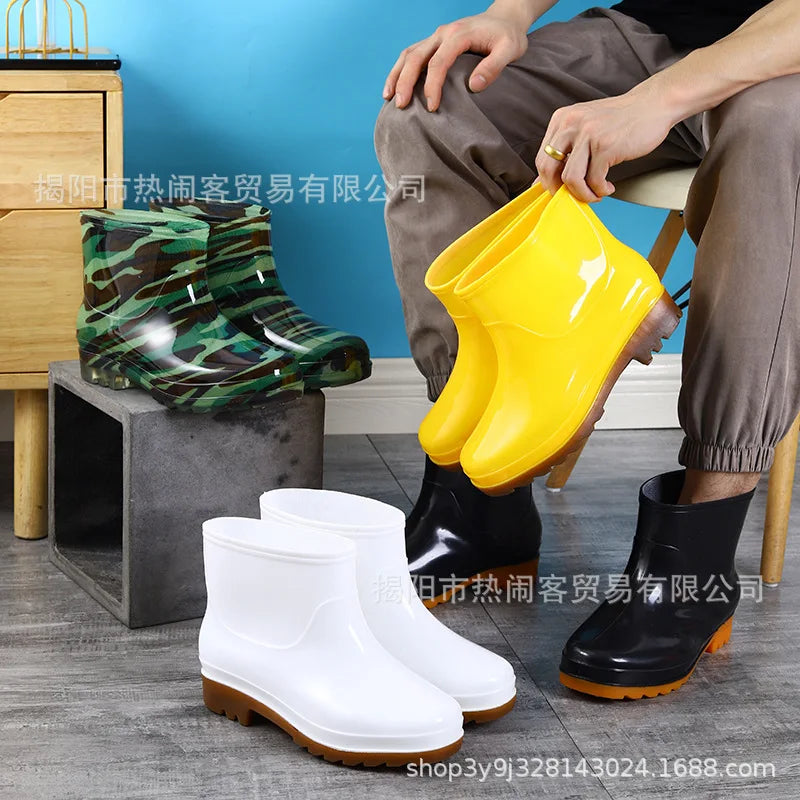 Luding Short Boots Black Men's Rain Shoes Food Factory Dustproof White Work Shoes Kitchen Yellow Rubber Shoes Camouflage Water S