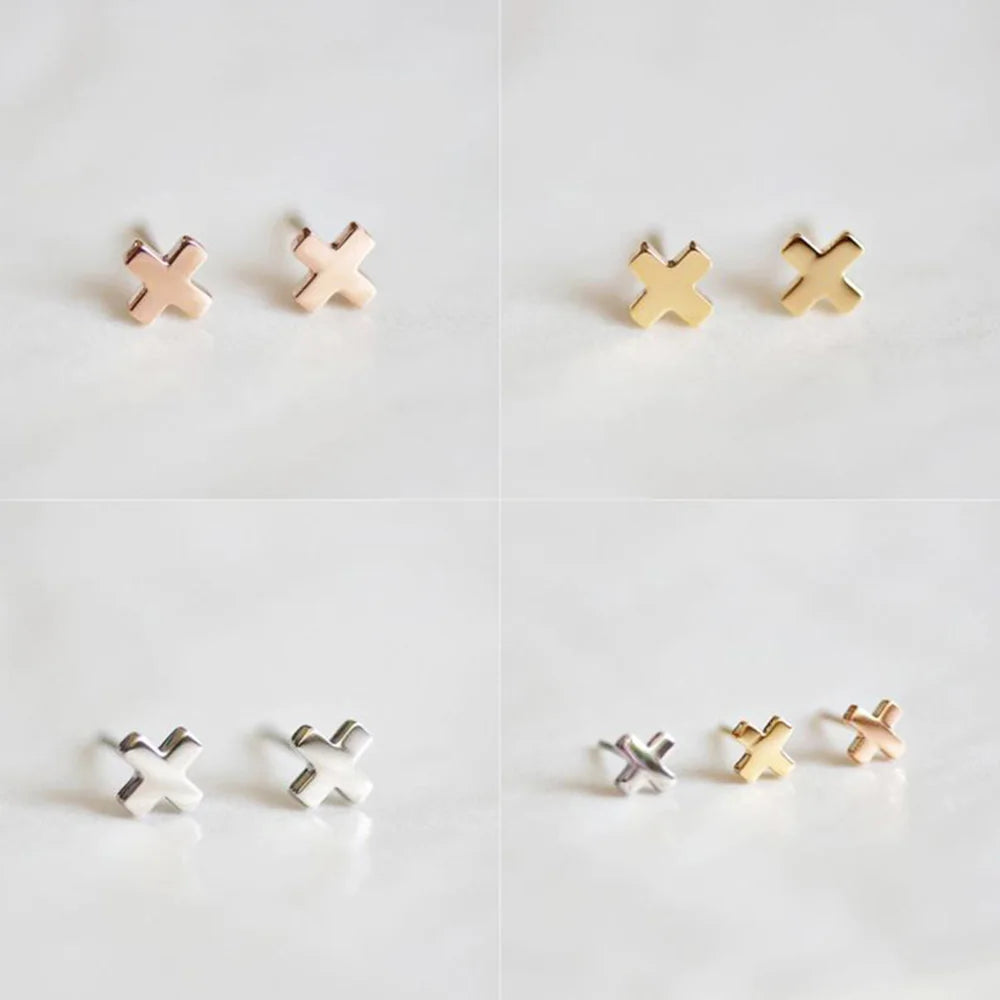 SUNIBI Minimalist Stainless Steel Stud Earrings for Women Small Cross Fashion Trendsetter Lady Earrings Office Girls Jewelry