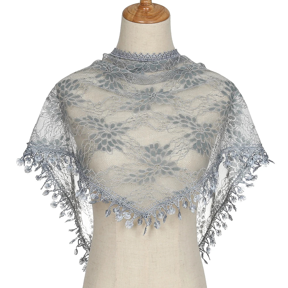 Fashion Embroidery Floral Triangular Veil Lace Shawl For Women Prayer Scarf Wedding Casual Stole Ladies Headband Wraps 145*50cm
