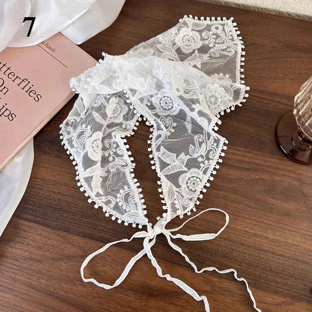 Elegant Lace Floral Hair Scarf Women Triangle Headscarf Korean Lace Up Neck Scarf Lace Flower Sunscreen Travel Photo Headband