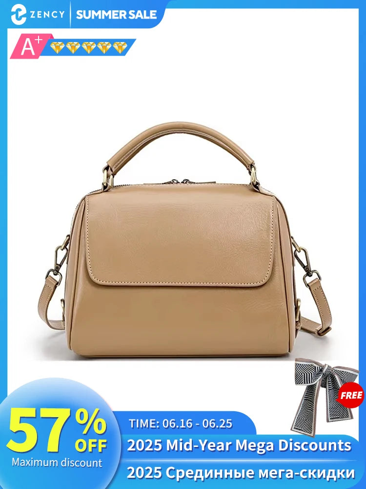 Zency Genuine Leather Women's Handbag Casual Work Tote Bag Luxury Brand Boston Crossbody Satchel For Fashion Girls Sac 2025