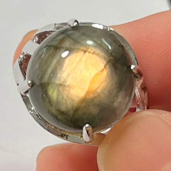 Ring Natural Stone Round Bead Blue Labradorite Adjustable Finger