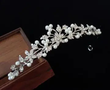 Bride Pearl Crown Headband Diamond Hair Accessories Alloy Rhinestone Princess Wedding Headband Bridal Headpieces Bride Crowns