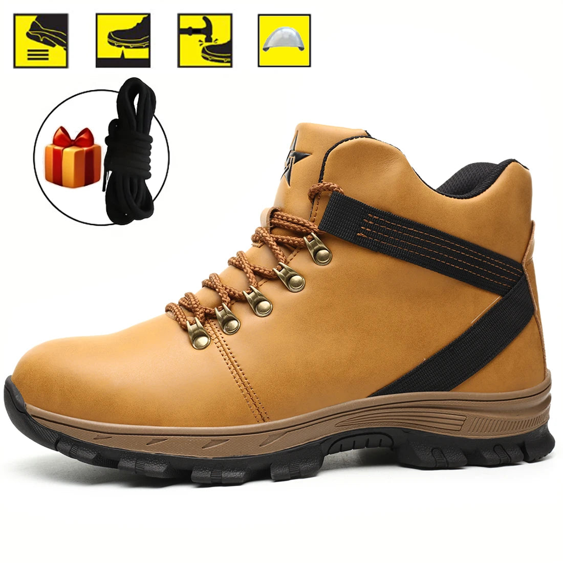 New Men Leather Safety Shoes Anti-smash Anti-puncture Work Shoes waterproof Lightweight Work Sneakers slip and oil resistant