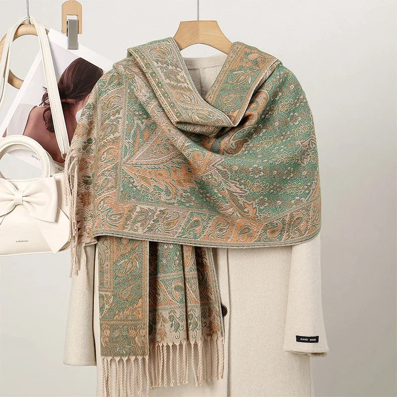 New Shawl Warm Winter Scarf Hijab Women Print Paisley Cashmere Pashmina Thick Wrap Head Neck Foulard Luxury 2024 Blanket Echarpe