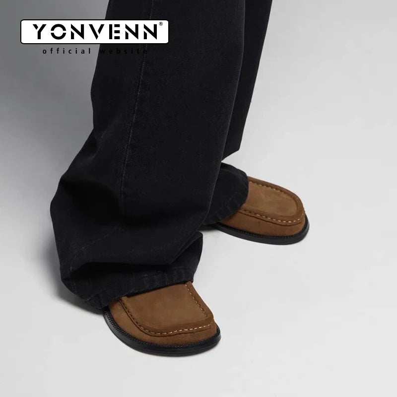 Spring new bean shoes for men brown cow suede soft soled loafers work commuting casual business leather shoes British style