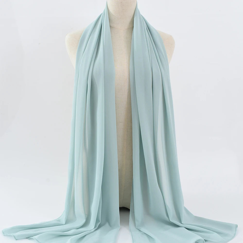 Fashion Pearl Chiffon Hijab Shawls Of Muslim Women Solid Color Head Wraps Scarf For Ladies