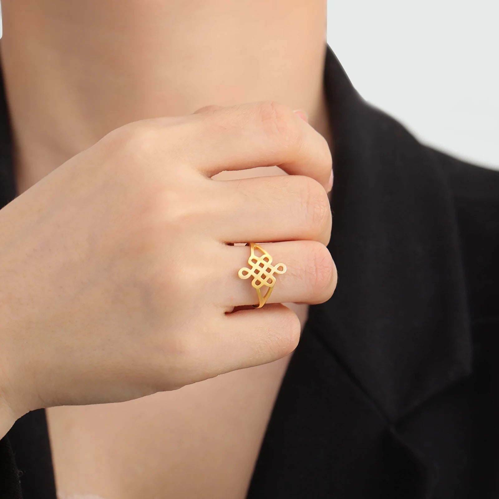 Skyrim New In Women Celtics Knot Geometric Ring Stainless Steel Gold Color Minimalist Finger Rings Jewelry Wedding Band Gift