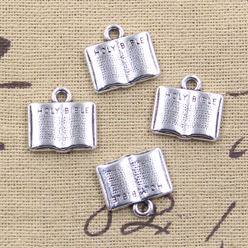 20pcs Charms Book Holy Bible 15x15mm Antique Silver Color Pendants DIY Crafts Making Findings Handmade Tibetan Jewelry