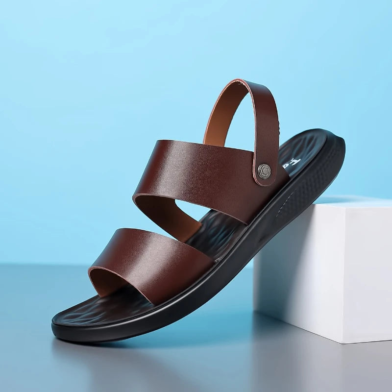 Men Sandals Fashion Mens Shoes Slip-On Leather Soft Non-slip Beach Summer Sandals Slippers Flats Flip Flop Men sandales Сандалии