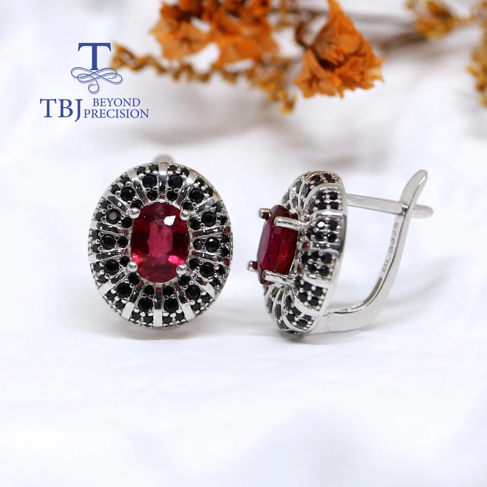 Natural Filled Ruby Earrings 925 Sterling Silver Light Luxury Design for Women Anniversary Banquet Birthday Gifts