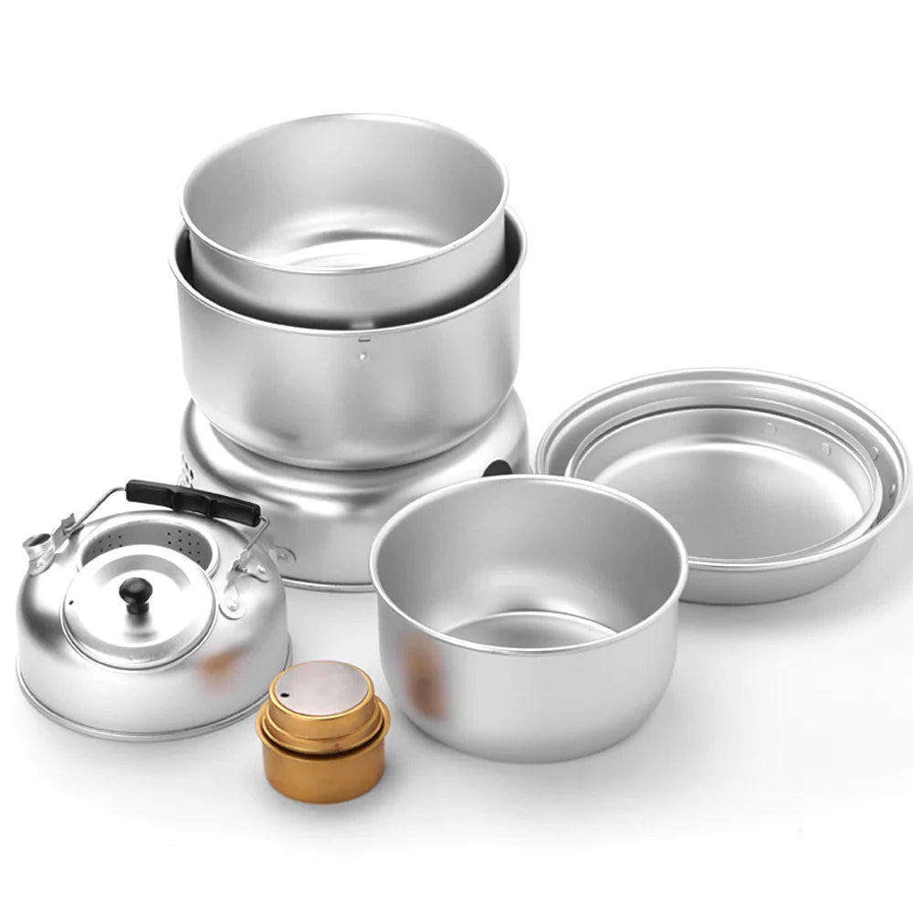 10pcs Camping Stove Kit Camping Pot Pan Stove Set for Outdoor Camping Cooking Backpacking