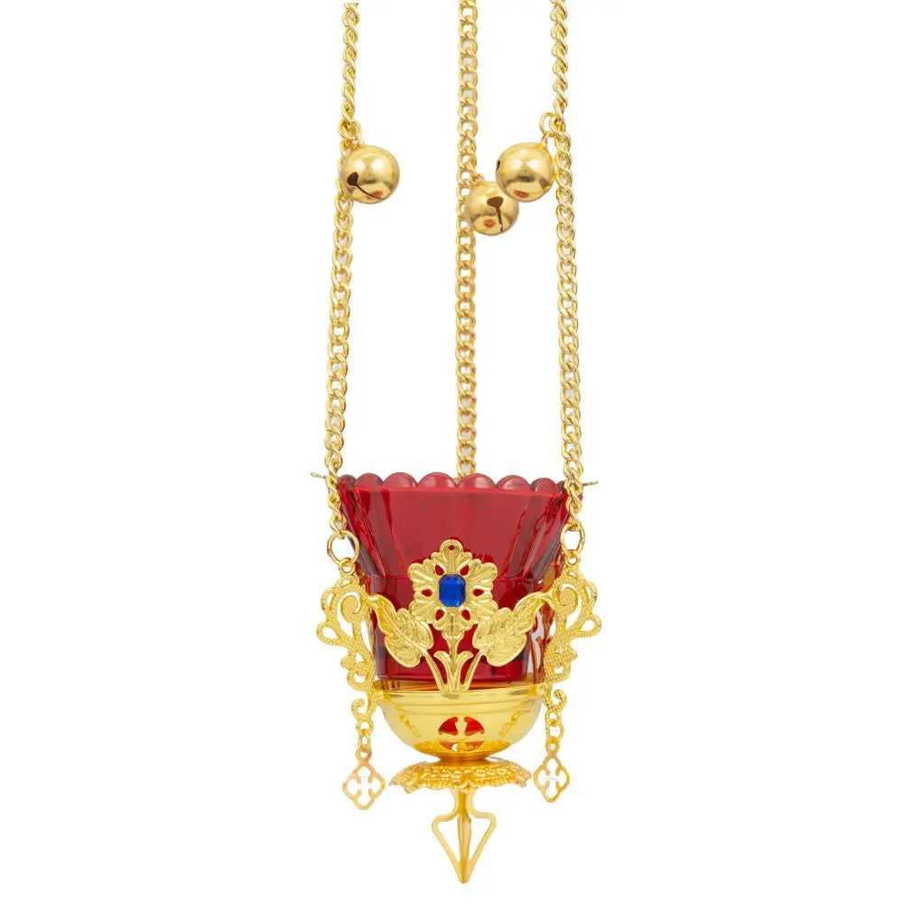 Orthodox Christian Hanging Oil Lamp,Orthodox Vigil Oil Lamps with Red Glass Cup,for Religious Ceremonies and Daily Use