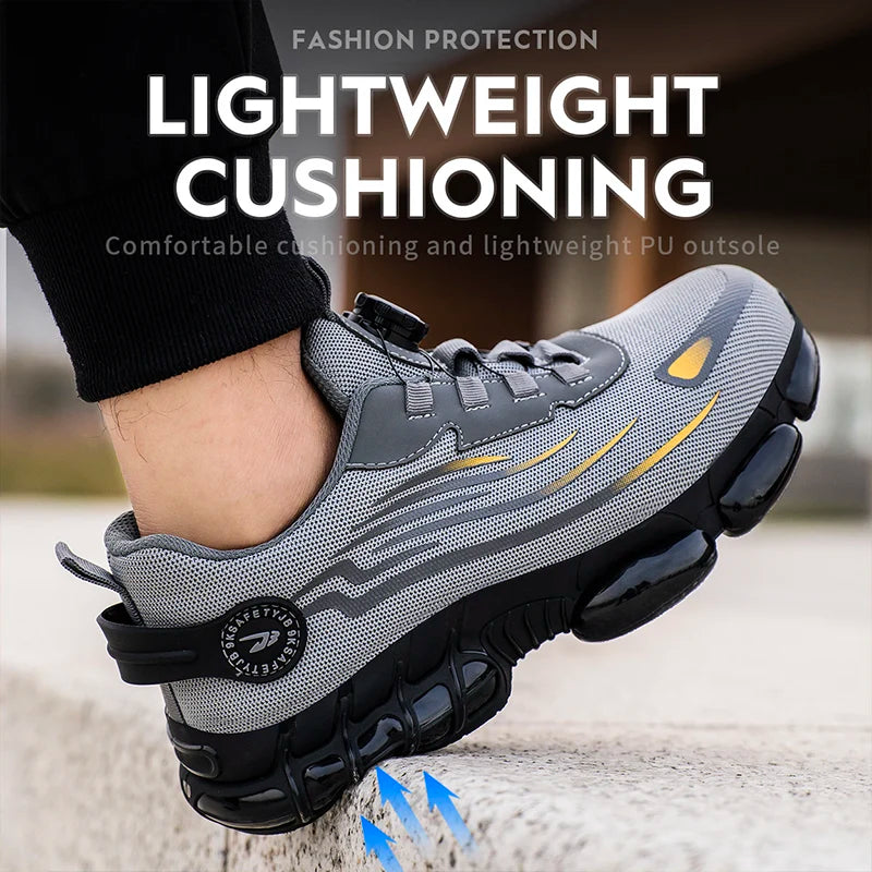 Rotary Button Safety Shoes for Men Anti-impact and Anti-piercing Work Shoes Fashionable Men's Sports Shoes Breathable Work Boots