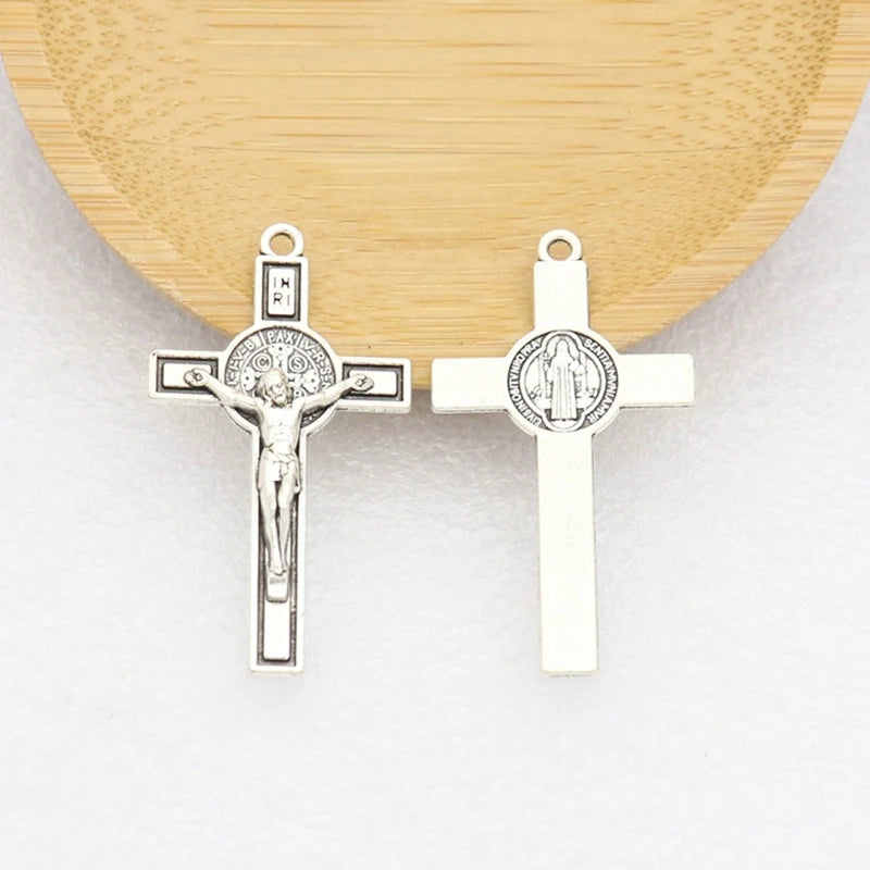 Metal Christian for Cross Jesus Pendant Catholic Charm Religious Ornament for DIY Rosary Necklace Car Keychain Decoration B03D