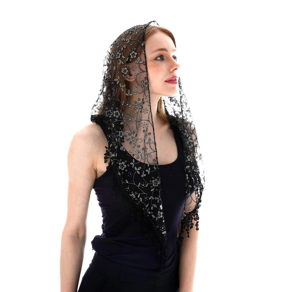 Fashion Church Shawl Lace Veil Polyester Scarf Bandana Church Prayer Wedding Mantilla Chapel White Embroidered Hijab Women Scarf