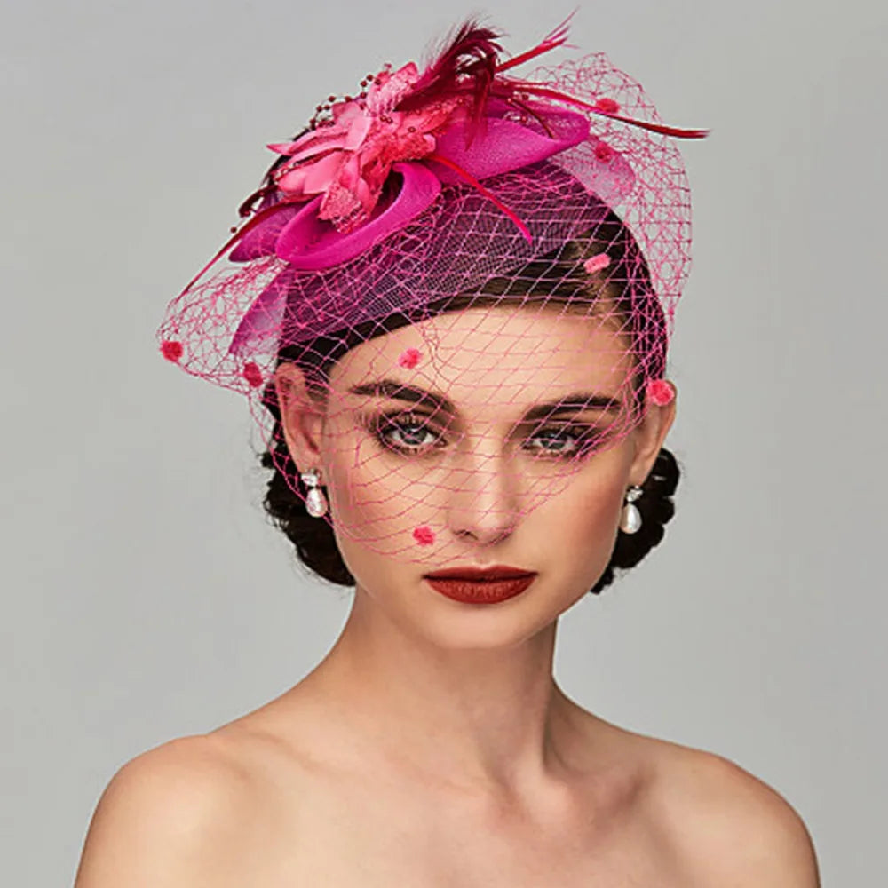 Bride Headwear hat Veil Wedding Hair Accessories Flowers Feather Mesh Veil Face Cover Multi Colors Korea Japan Black White