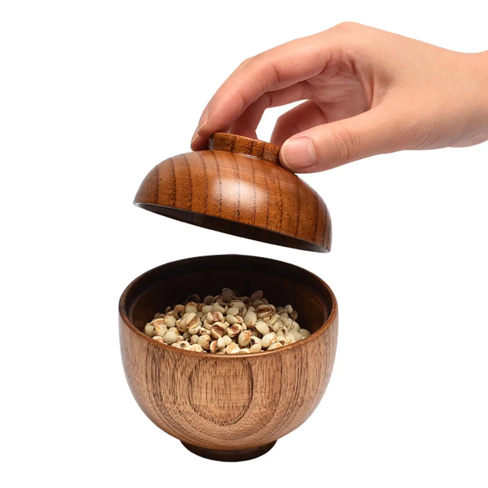 Wooden Bowl with Lid Baby Children Household Food Storage Serving Bowls Kitchen Salad Fruits Food Bowl Small Wooden Bowls