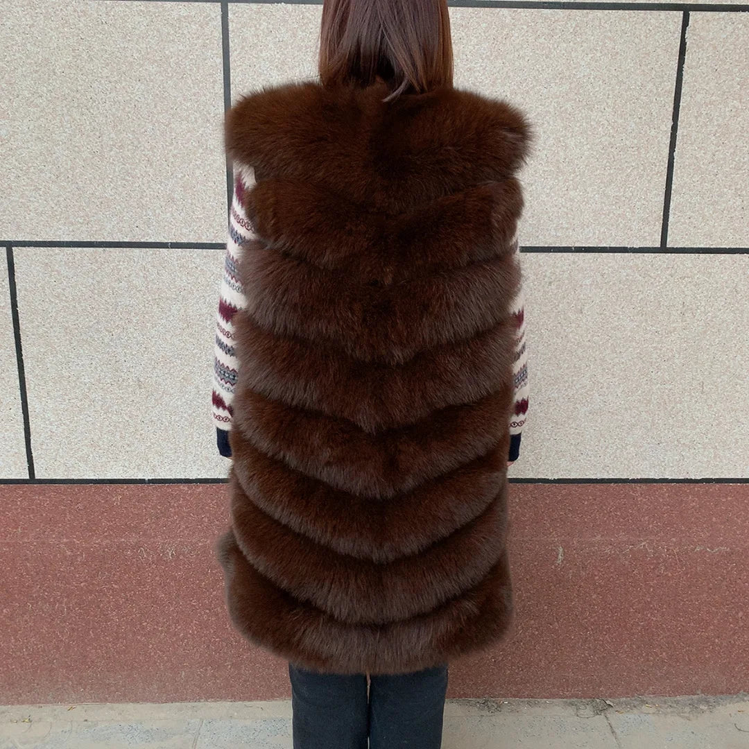 women's jacket 2025 fur jacket 90cm diagonal slim natural fox fur vest mid-length fox fur vest real fur jacket natural fur good