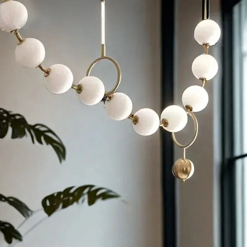 Modern Minimalist Necklace Shaped Glass Ball Pendant Light, Magic Bean Living Room Long Dining Table Light, Pendant Light