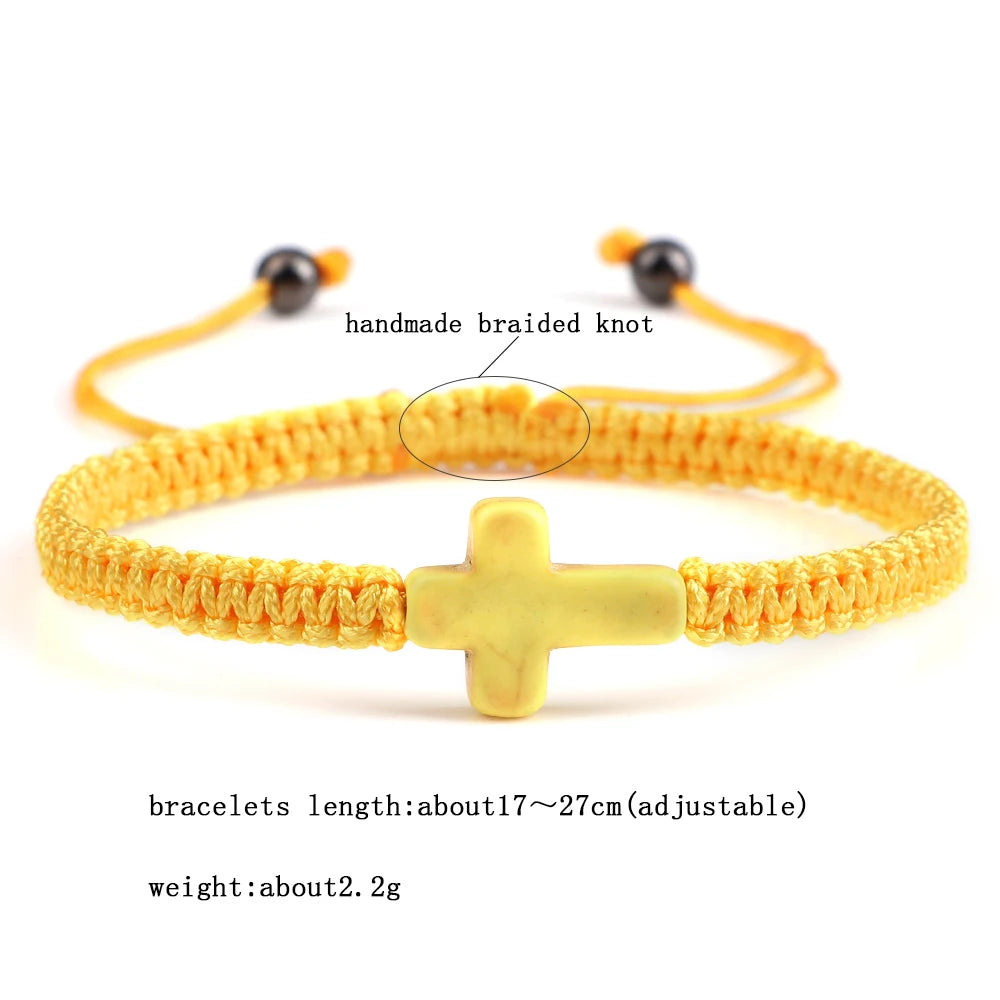 Simple Cross Prayer Bracelets Handmade Black White Braided Rope Couple Bracelets Men Women Fitness Wrap Wristbands Jewelry Gifts